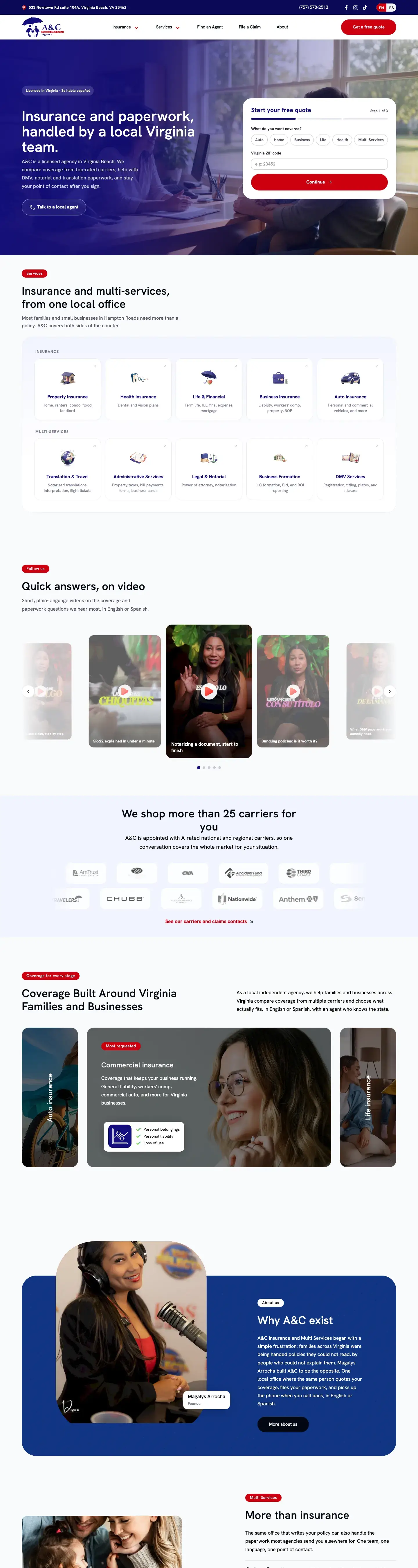 The website of A&C Insurance