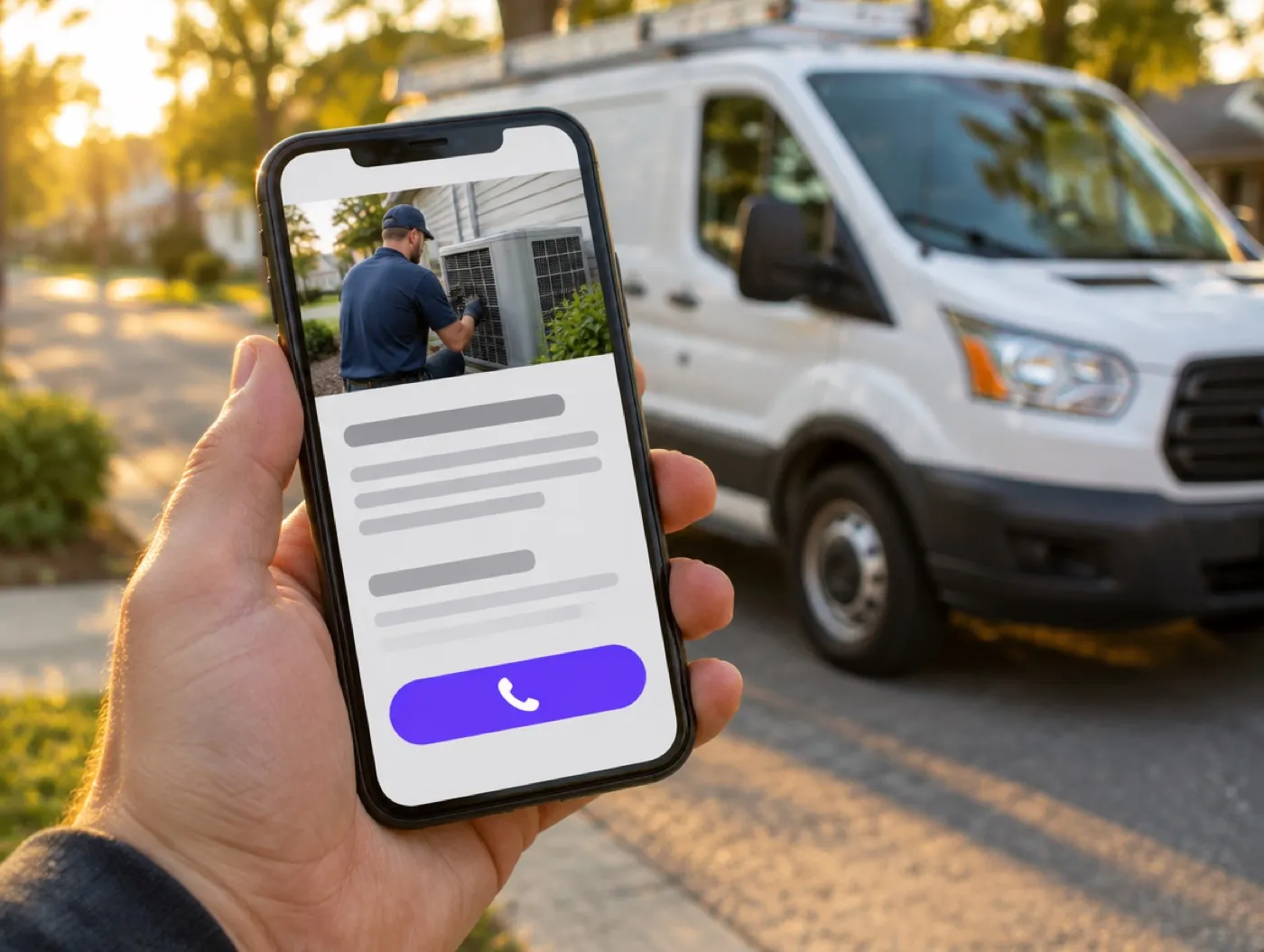 A finished website on a phone, with a call button